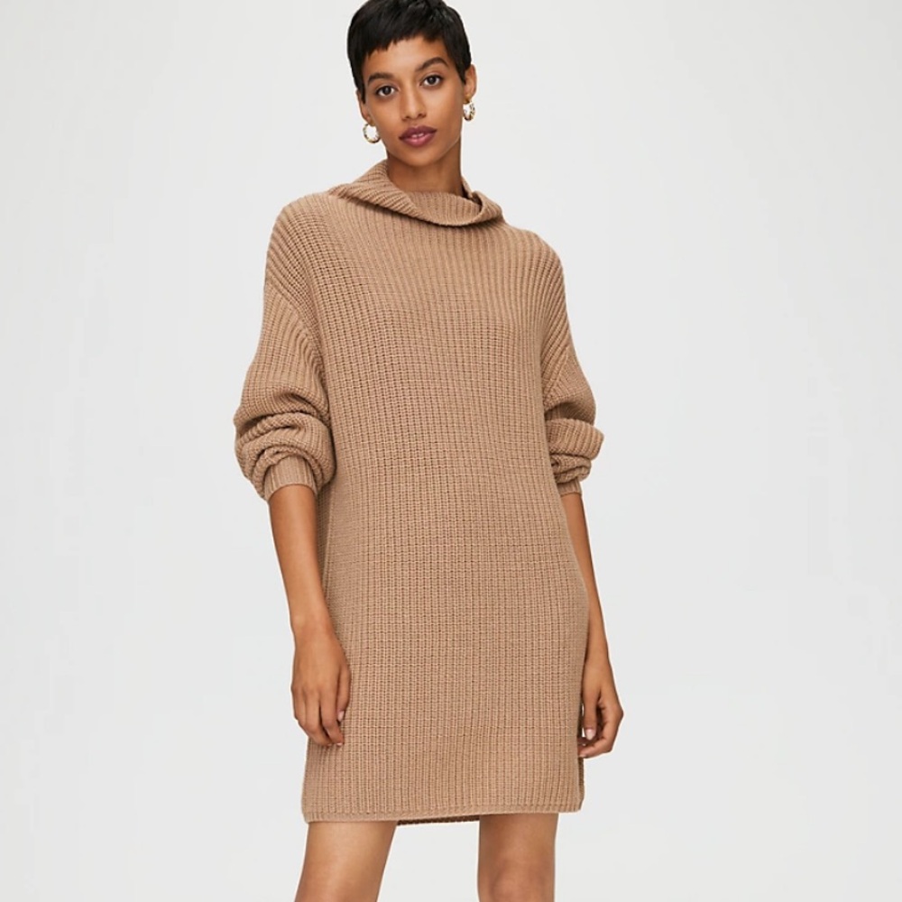 Aritzia Wilfred 100% merino wool Montpieller dress size XS in camel